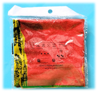 A red towel in a plastic bag

Description automatically generated